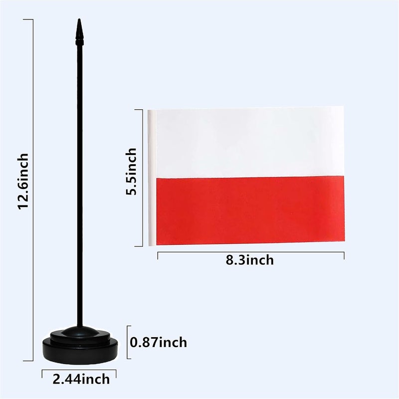 tibijoy USA American & Poland Polish Desk Flags, US Poland Table Flag, Small Mini American & Polish Twin Table Office Flag, Miniature Polish and US Desktop Flag With 13" Solid Black Pole, Black Base - Image 3